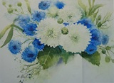Dahlien mit Kornblumen 40x30